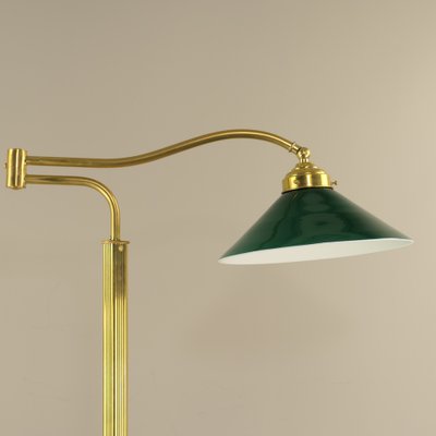 Adjustable Brass Floor Lamp with Green Shade, Italy, 1930s-KDB-1804695