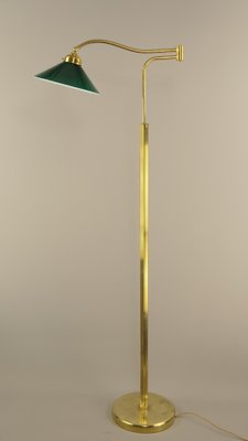 Adjustable Brass Floor Lamp with Green Shade, Italy, 1930s-KDB-1804695