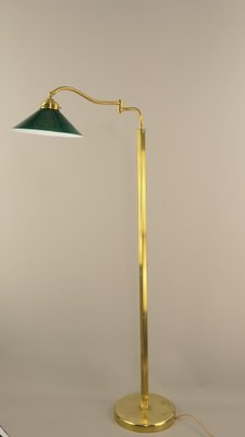 Adjustable Brass Floor Lamp with Green Shade, Italy, 1930s-KDB-1804695