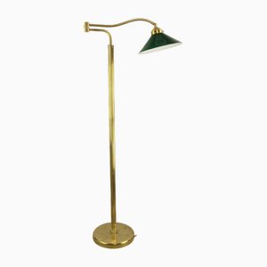 Adjustable Brass Floor Lamp with Green Shade, Italy, 1930s-KDB-1804695