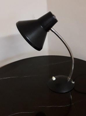 Adjustable Desk Lamp in Black Painted Metal and Chrome-Plated Spiral Arm, 1970s-HOI-1408817