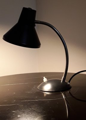 Adjustable Desk Lamp in Black Painted Metal and Chrome-Plated Spiral Arm, 1970s-HOI-1408817