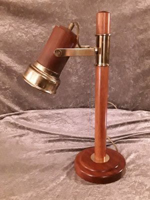 Adjustable Desk Lamp in Mahogany and Brass, 1980s-HOI-1764773