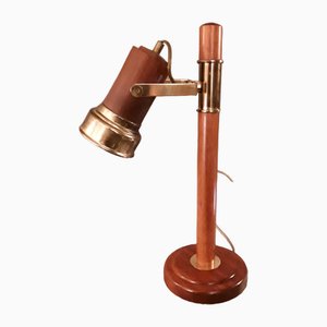 Adjustable Desk Lamp in Mahogany and Brass, 1980s-HOI-1764773