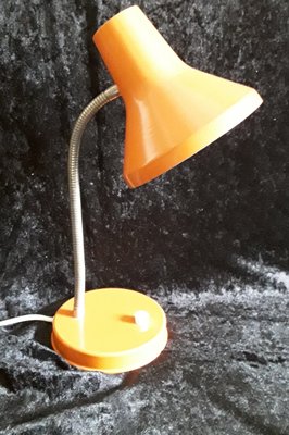 Adjustable Desk Lamp in Orange Painted Metal with Flexible Nickel-Plated Swan Neck, 1970s-HOI-1299534