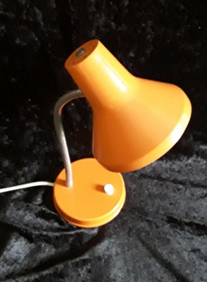 Adjustable Desk Lamp in Orange Painted Metal with Flexible Nickel-Plated Swan Neck, 1970s-HOI-1299534