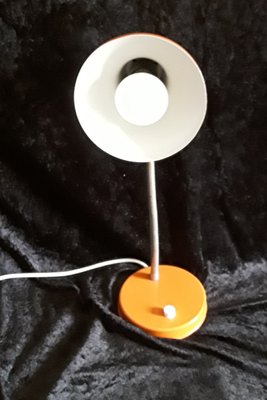 Adjustable Desk Lamp in Orange Painted Metal with Flexible Nickel-Plated Swan Neck, 1970s-HOI-1299534