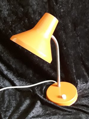 Adjustable Desk Lamp in Orange Painted Metal with Flexible Nickel-Plated Swan Neck, 1970s-HOI-1299534