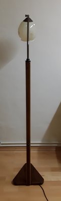 Adjustable German Art Deco Floor Lamp in Walnut, Brass & Glass, 1930s-HOI-1432026