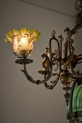 Adjustable Height Chandelier with Original Glasswork and Brass Detailing-POG-2019547