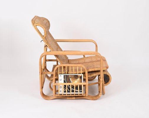 Adjustable Lounge Chair in Woven Wicker and Rattan, Italy, 1970s-JDR-1815896