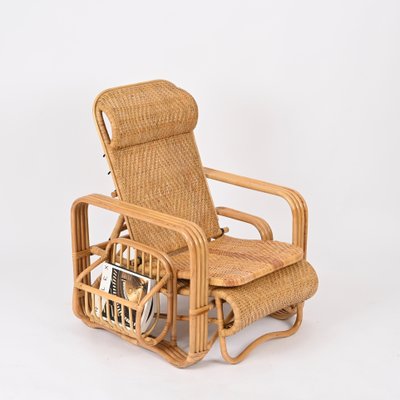 Adjustable Lounge Chair in Woven Wicker and Rattan, Italy, 1970s-JDR-1815896