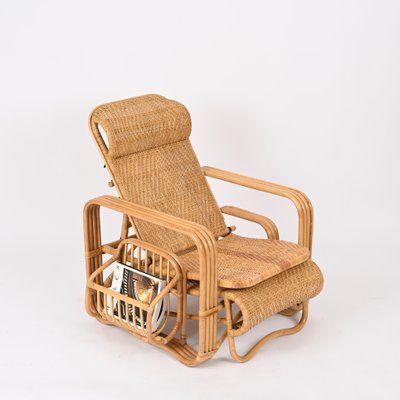 Adjustable Lounge Chair in Woven Wicker and Rattan, Italy, 1970s-JDR-1815896