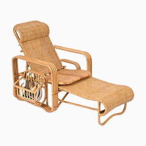 Adjustable Lounge Chair in Woven Wicker and Rattan, Italy, 1970s-JDR-1815896