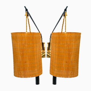 Adjustable Original Wicker Shade Wall Lights by Rupert Nikoll, 1950s, Set of 2-SPD-1811200