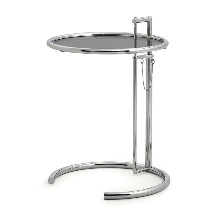 ADJUSTABLE TABLE E 1027 #Chrome #Smoked Glass