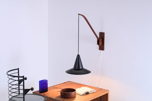 Adjustable Wall Lamp in Black and Teak from Indoor, 1950s-XT-1451409