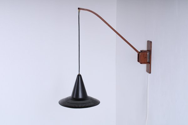 Adjustable Wall Lamp in Black and Teak from Indoor, 1950s-XT-1451409