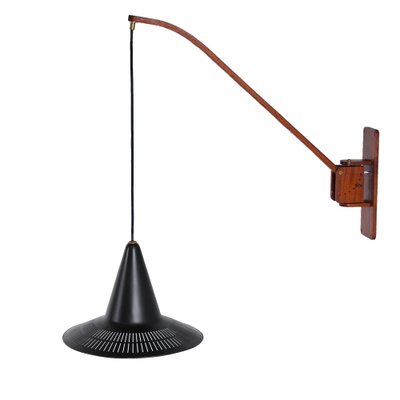 Adjustable Wall Lamp in Black and Teak from Indoor, 1950s-XT-1451409