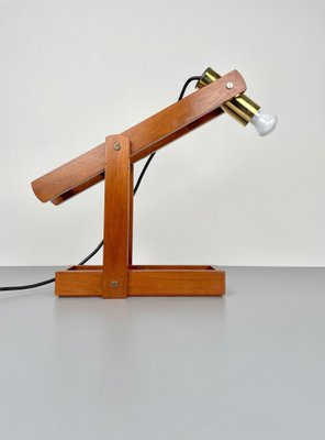 Adjustable Wood & Brass Table Lamp, Italy, 1960s-LYQ-1171367