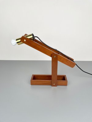 Adjustable Wood & Brass Table Lamp, Italy, 1960s-LYQ-1171367