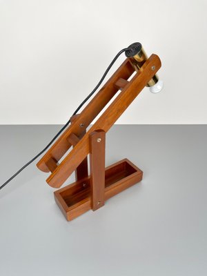 Adjustable Wood & Brass Table Lamp, Italy, 1960s-LYQ-1171367