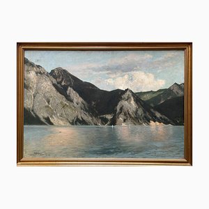 Adolf Kaufmann, Landscape with Mountain Lake, 1907, Oil Painting on Canvas, Framed-PKM-1771538