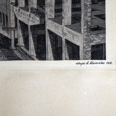 Adolfo Almarcha, Drawing of Building, 1978, Charcoal and Graphite on Paper-UZ-1419076