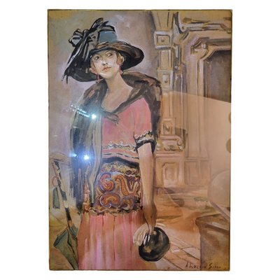 Adolfo Lozano Sidro, European Lady, 1890s, Watercolor, Framed-TCS-1407328