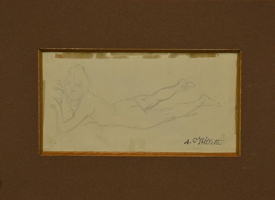 Adolphe Léon Willette, Nude of Woman, Pencil Drawing, Early 20th Century-ZCI-1775624