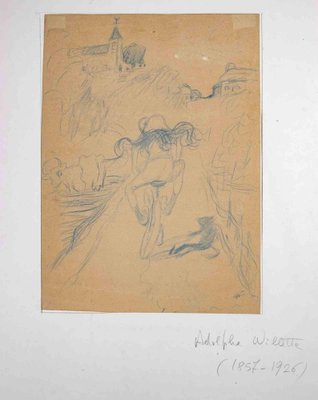 Adolphe Willette, Woman on Bicycle, Pencil Drawing, 1890s-ZCI-2029748