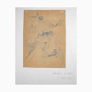 Adolphe Willette, Woman on Bicycle, Pencil Drawing, 1890s-ZCI-2029748