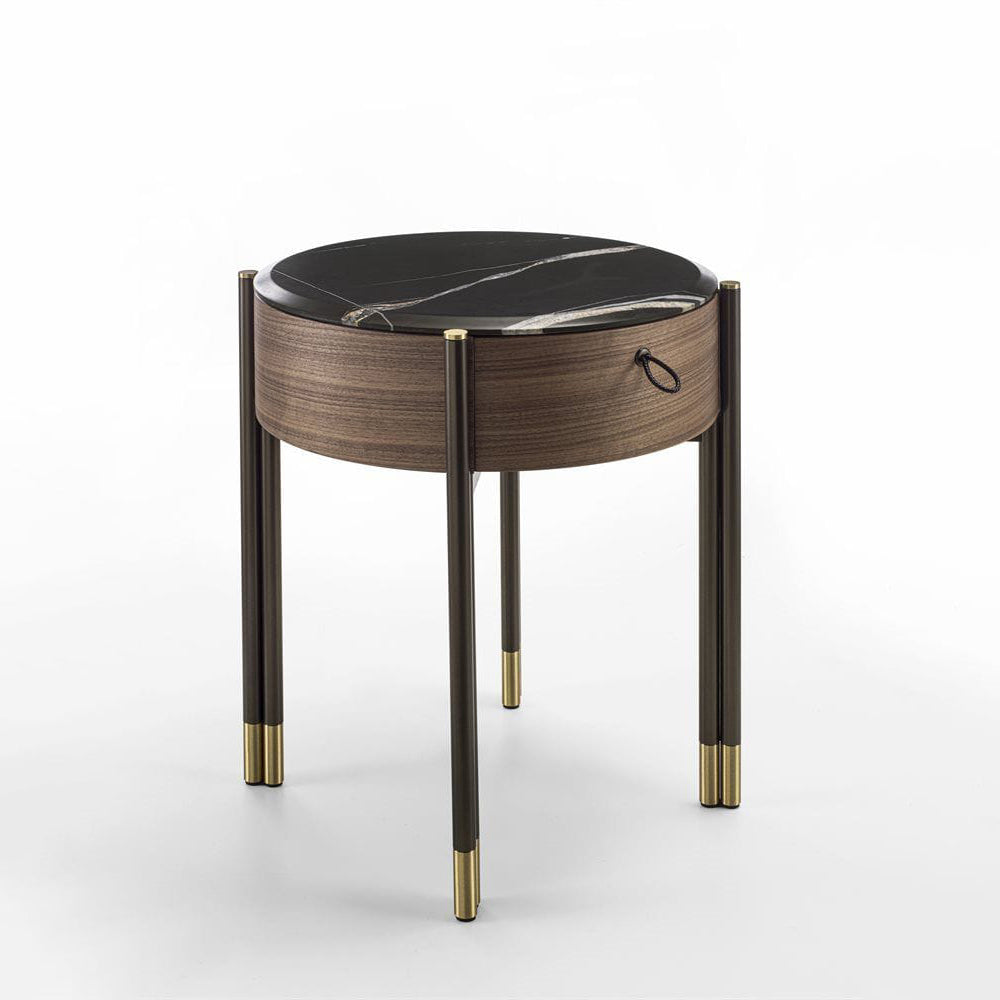 Bayus Tondo 44 - Round Walnut Bedside Table by Porada #Marble | Black Sahara noir