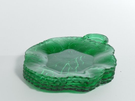 Aesthetic Movement Emerald Green Glass Leaf Plates, Set of 4-RUK-1758053