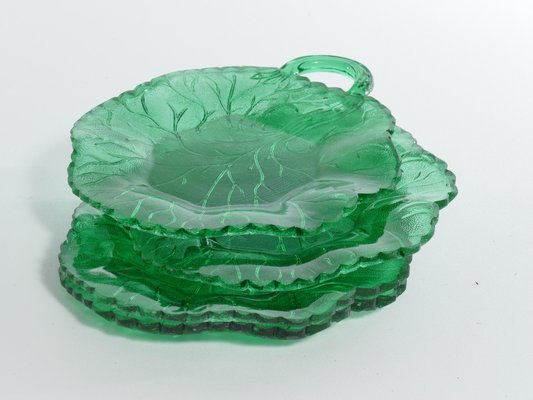 Aesthetic Movement Emerald Green Glass Leaf Plates, Set of 4-RUK-1758053