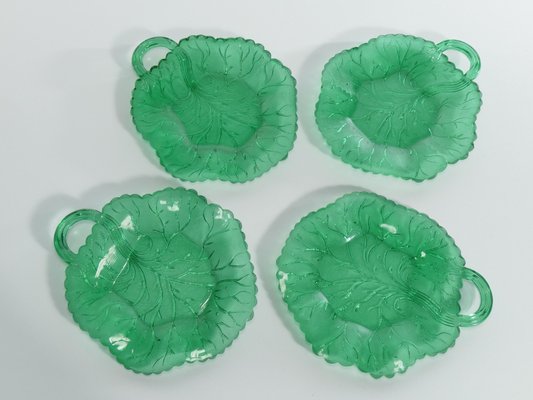 Aesthetic Movement Emerald Green Glass Leaf Plates, Set of 4-RUK-1758053