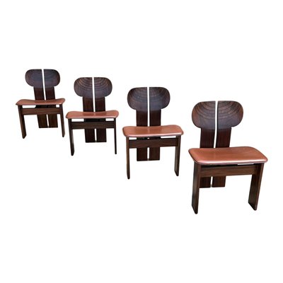 Africa ​​Dining Table and Chairs in Walnut Root & Leather by Tobia & Afra Scarpa for Maxalto, 1976, Set of 5-RPH-985326