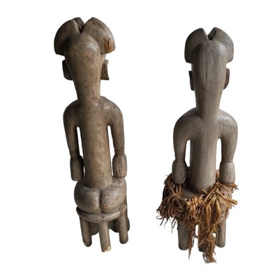 African Artist, Figures, Wood Carved Sculptures, Set of 2-TCS-1769111