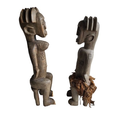 African Artist, Figures, Wood Carved Sculptures, Set of 2-TCS-1769111