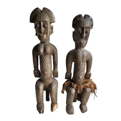 African Artist, Figures, Wood Carved Sculptures, Set of 2-TCS-1769111