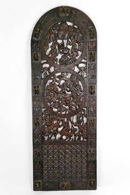 African Door in Carved Wood and Bronze-XNH-1804465