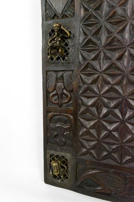 African Door in Carved Wood and Bronze-XNH-1804465