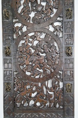 African Door in Carved Wood and Bronze-XNH-1804465