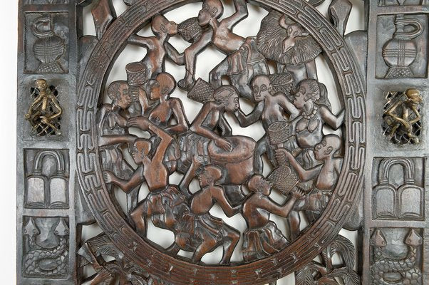 African Door in Carved Wood and Bronze-XNH-1804465