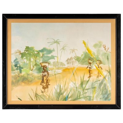 African Landscape Watercolor on Luez Paper-WFS-893153