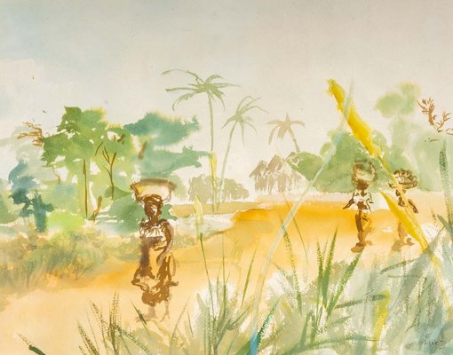 African Landscape Watercolor on Luez Paper-WFS-893153