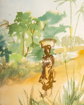 African Landscape Watercolor on Luez Paper-WFS-893153