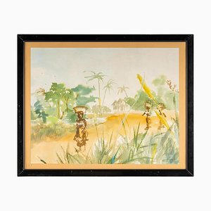 African Landscape Watercolor on Luez Paper-WFS-893153