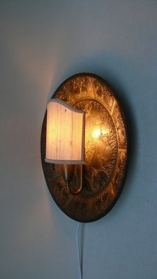 African Style Brass Lion and Elephant Wall Light with Clip on Shade, 1960s-EY-698733