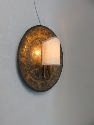 African Style Brass Lion and Elephant Wall Light with Clip on Shade, 1960s-EY-698733